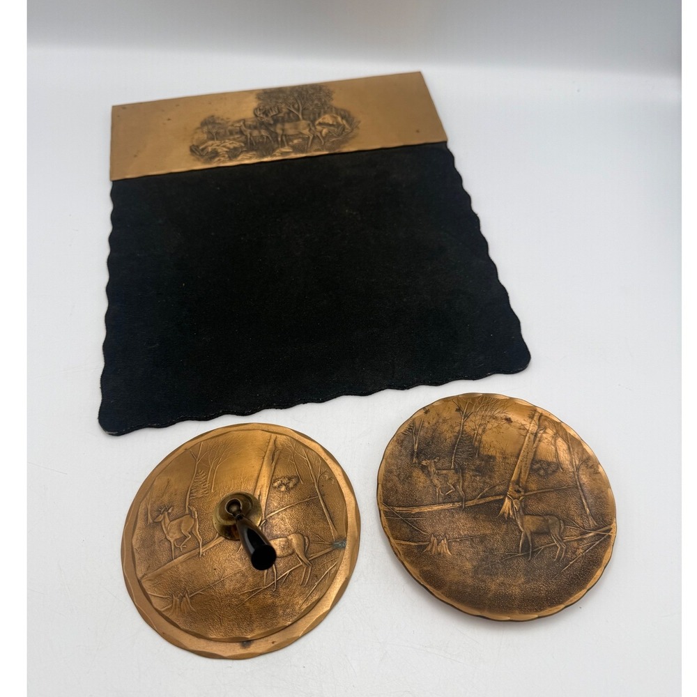 Wendell August Forge Bronze Desk Set Deer Woodland Scene Tray Blotter Pad 3pc